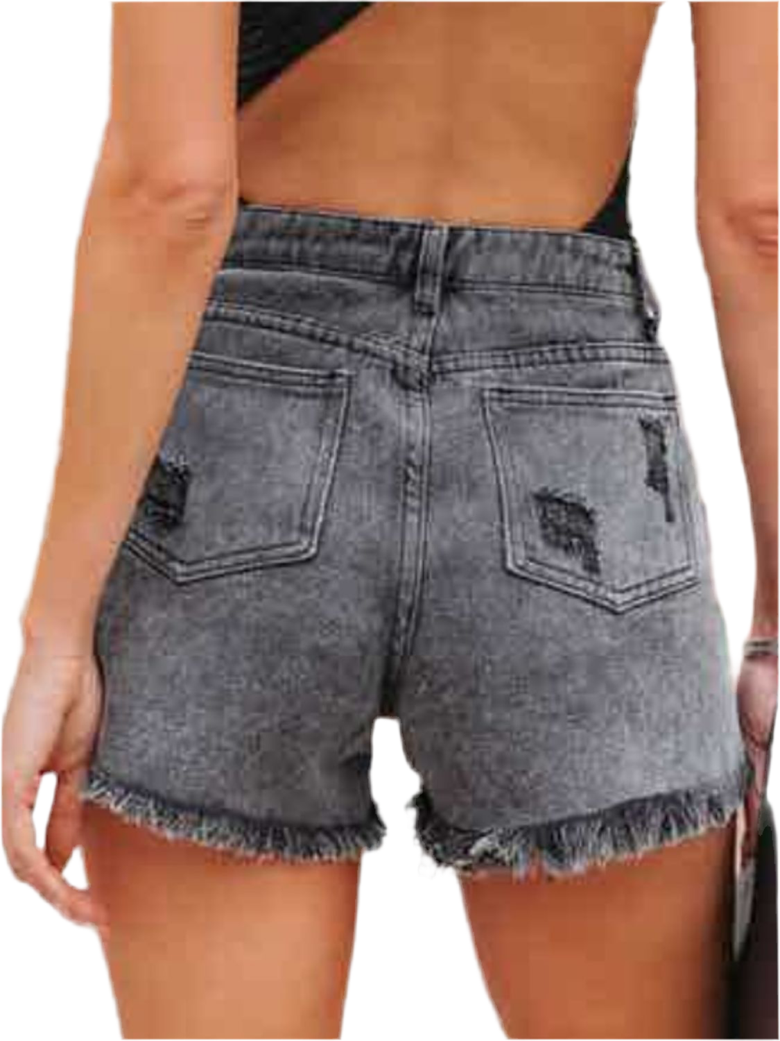 Distressed Fringe Denim Shorts with Pockets