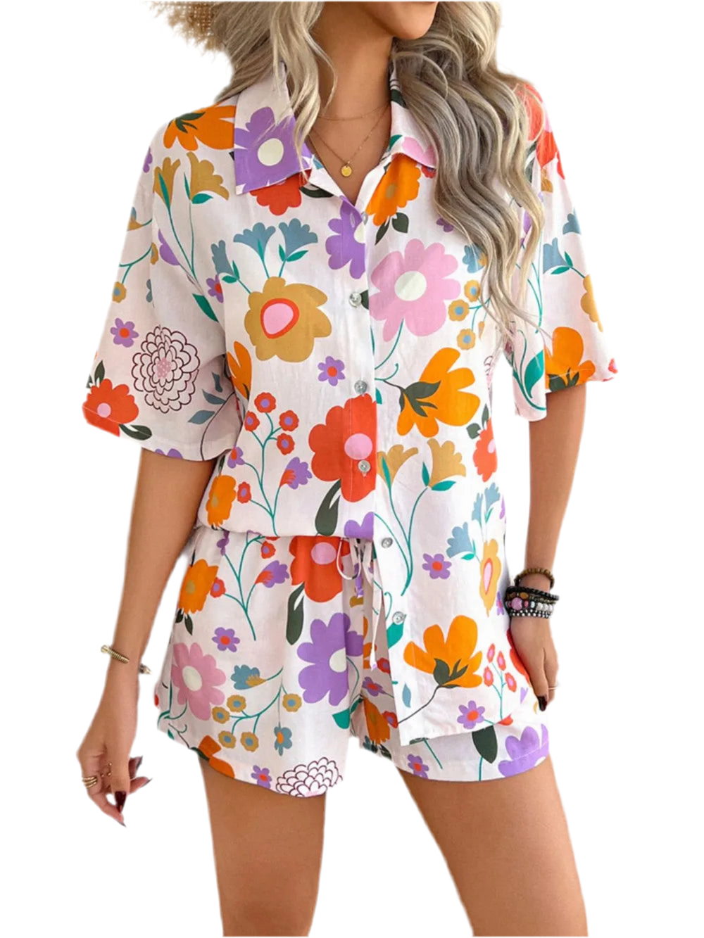 Devine Printed Button Down Shirt and Shorts Set