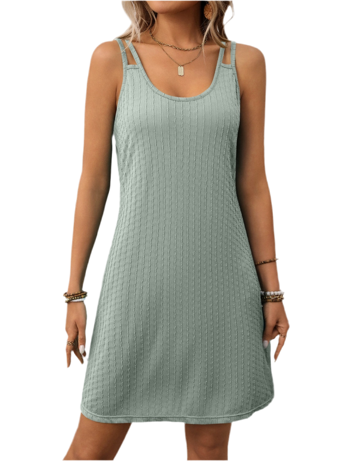Texture Scoop Neck Double Spaghetti Strap Dress