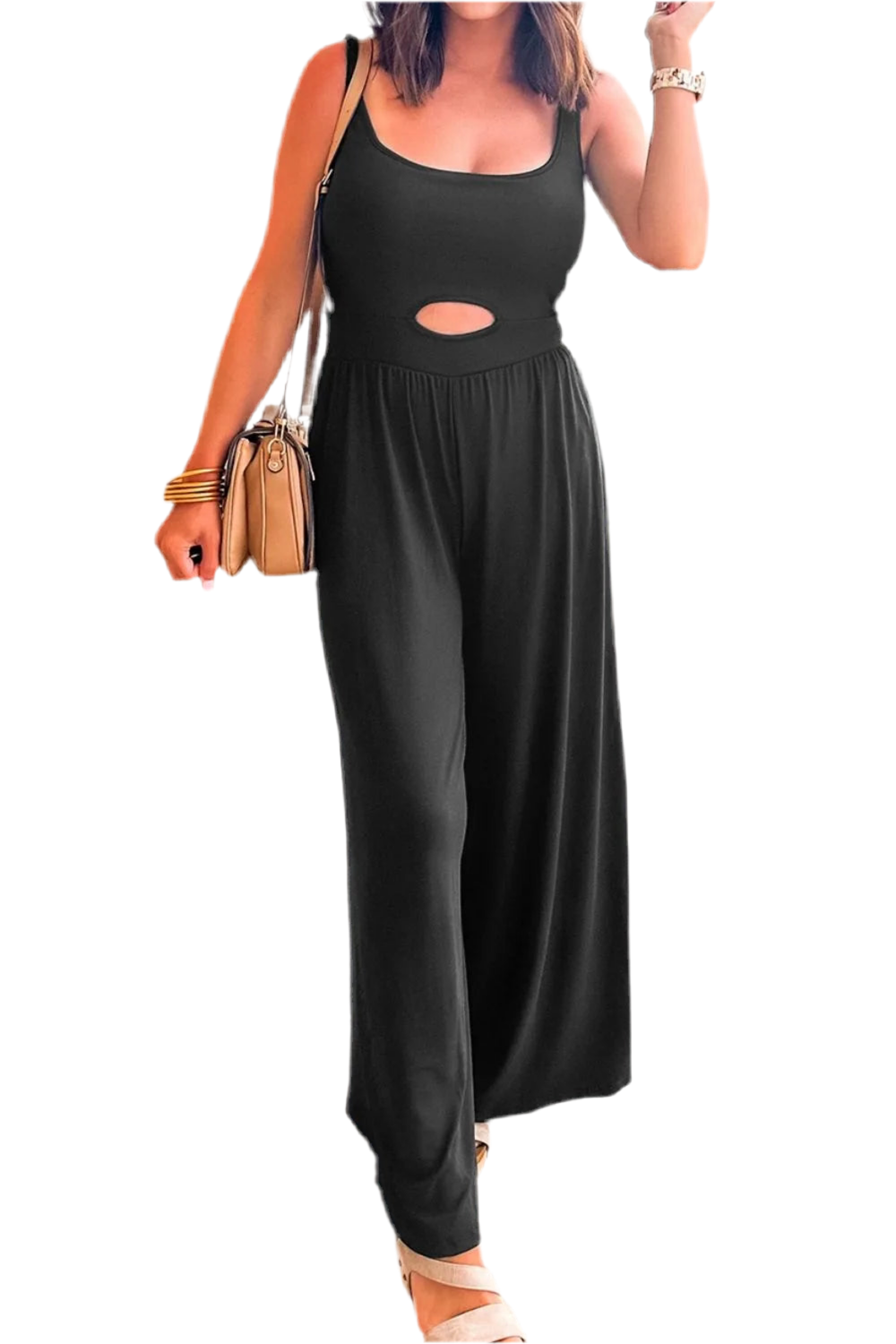 Cutout Scoop Neck Wide Strap Jumpsuit