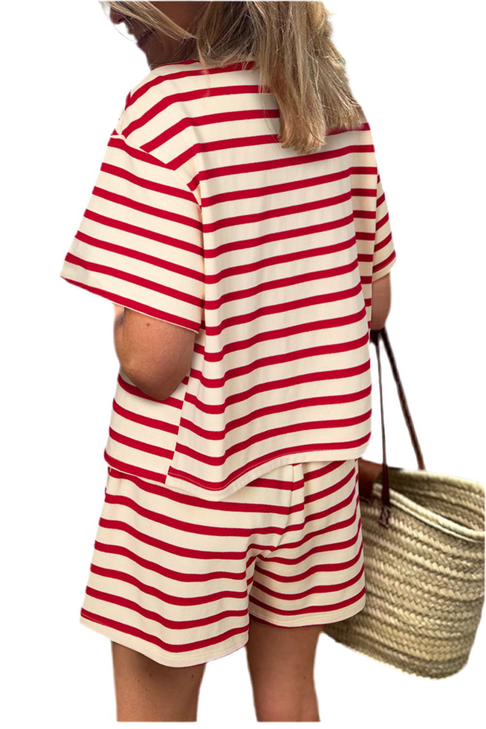 Tied Striped V-Neck Top and Shorts Set