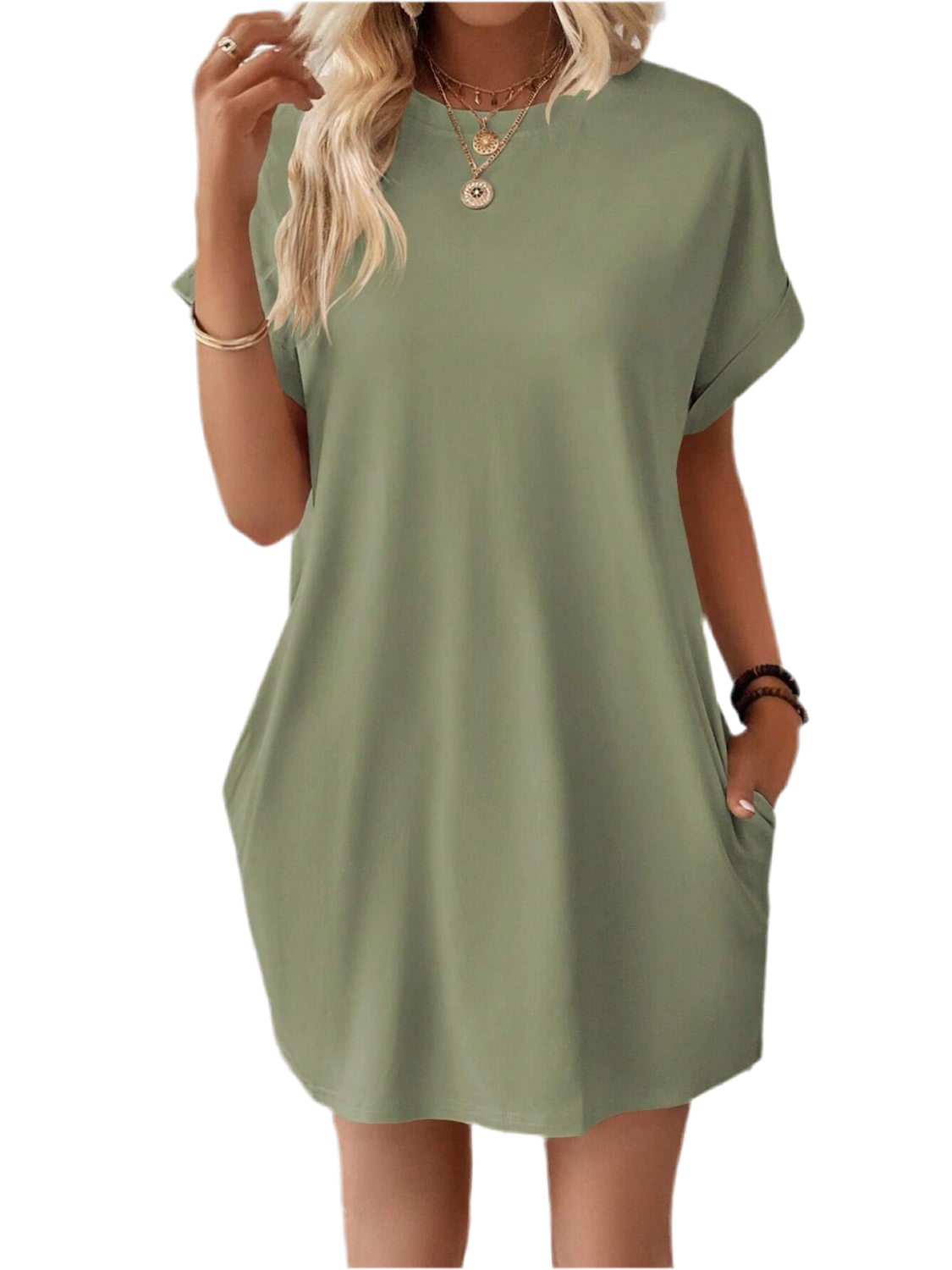 Round Neck Short Sleeve Mini Dress