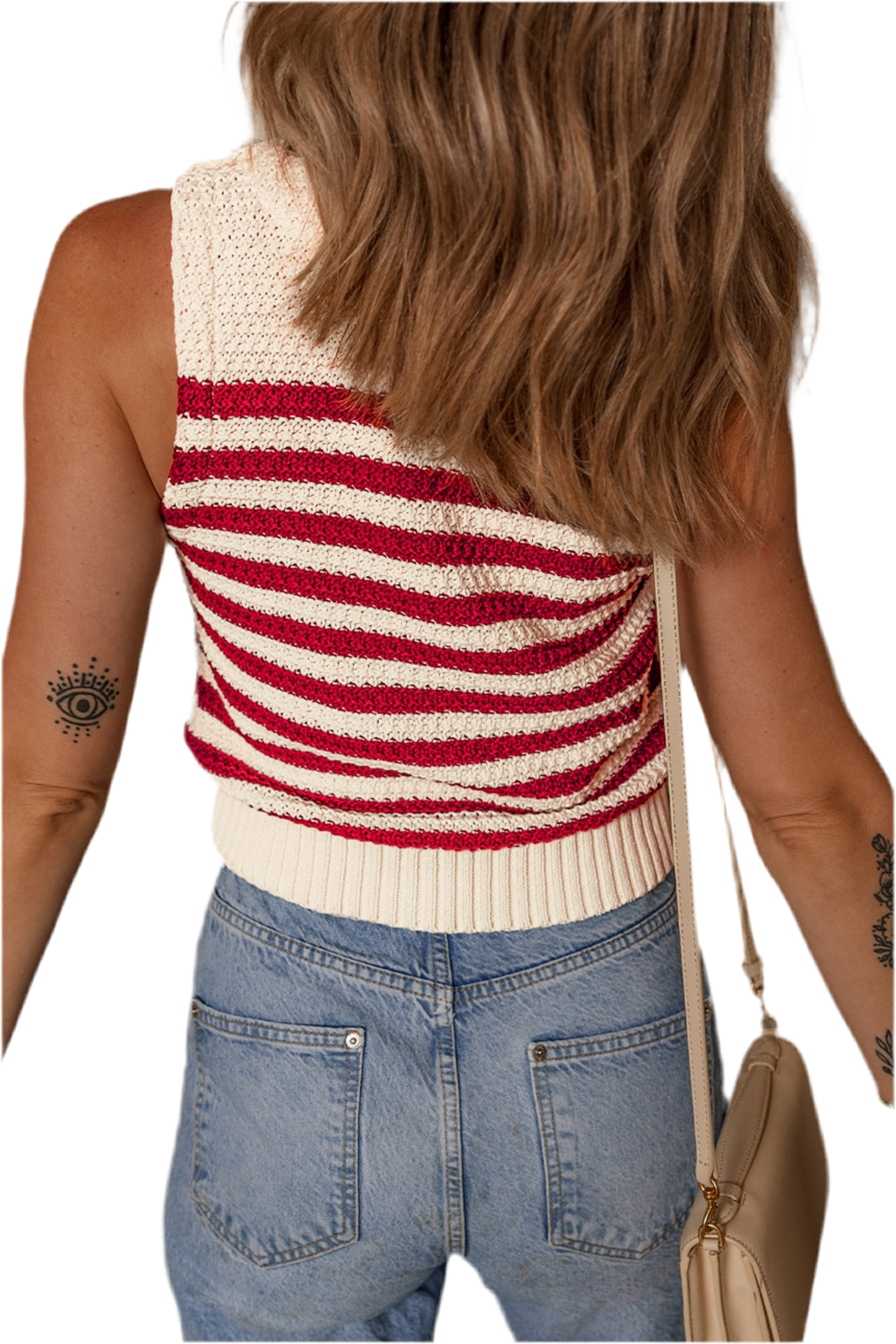 Stripe Textured Knit Ribbed Hem Sweater Tank