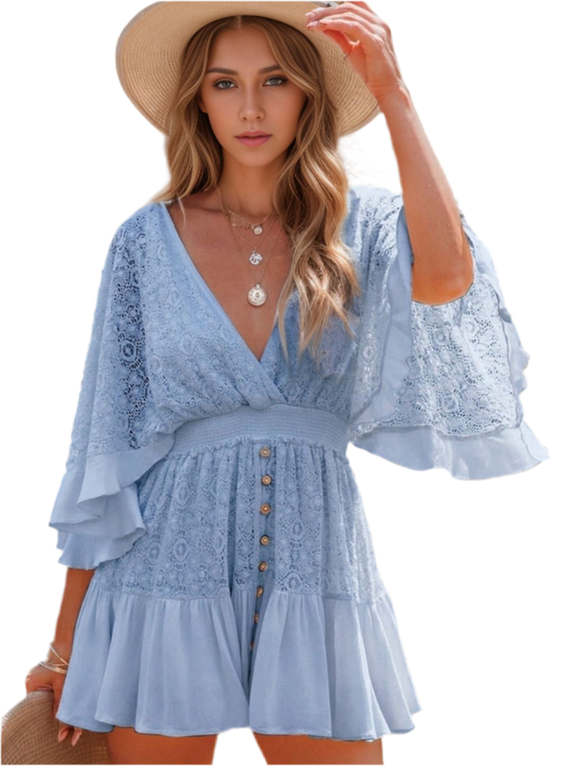 Ruffle Hem Tie Back Lace Mini Dress