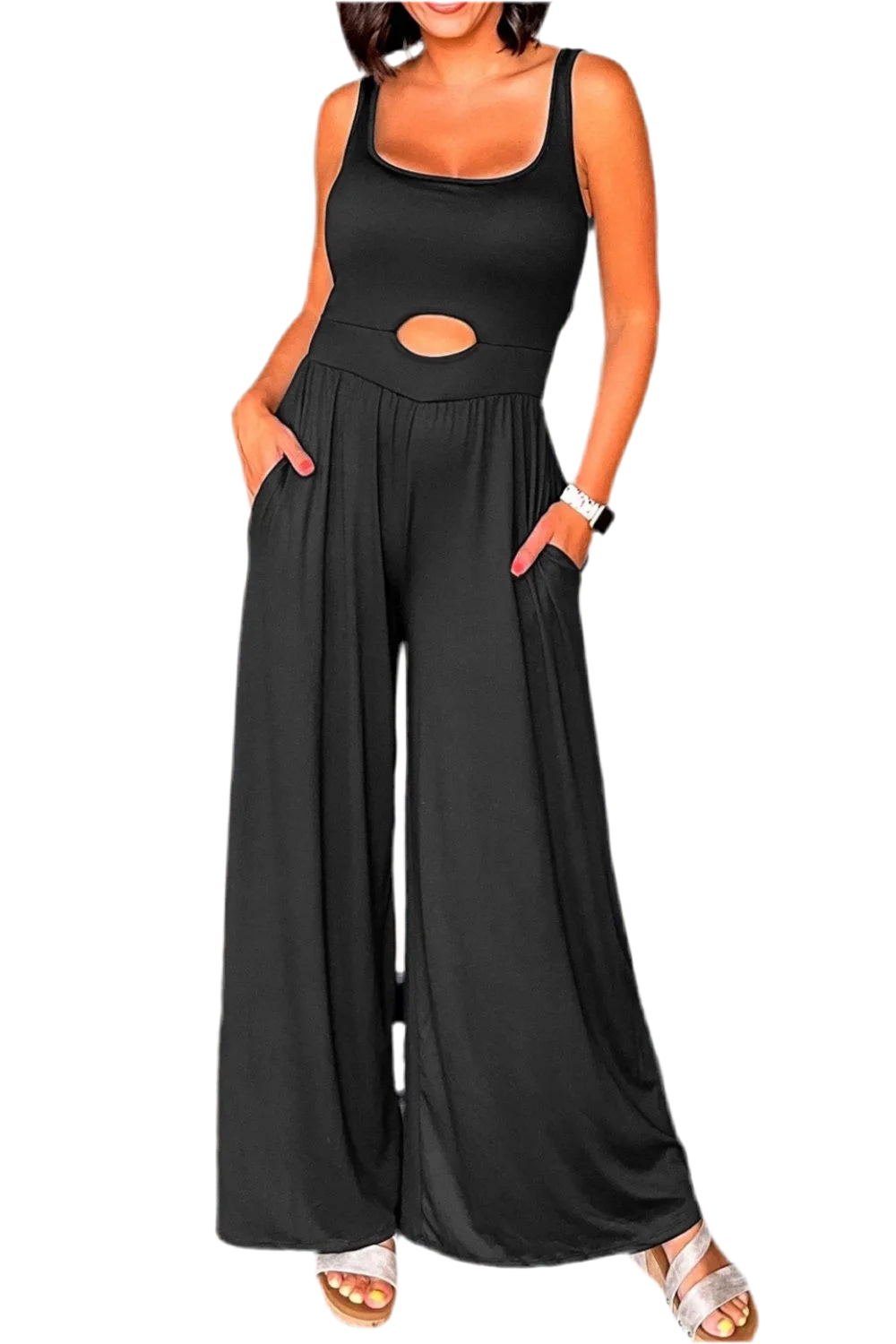 Cutout Scoop Neck Wide Strap Jumpsuit
