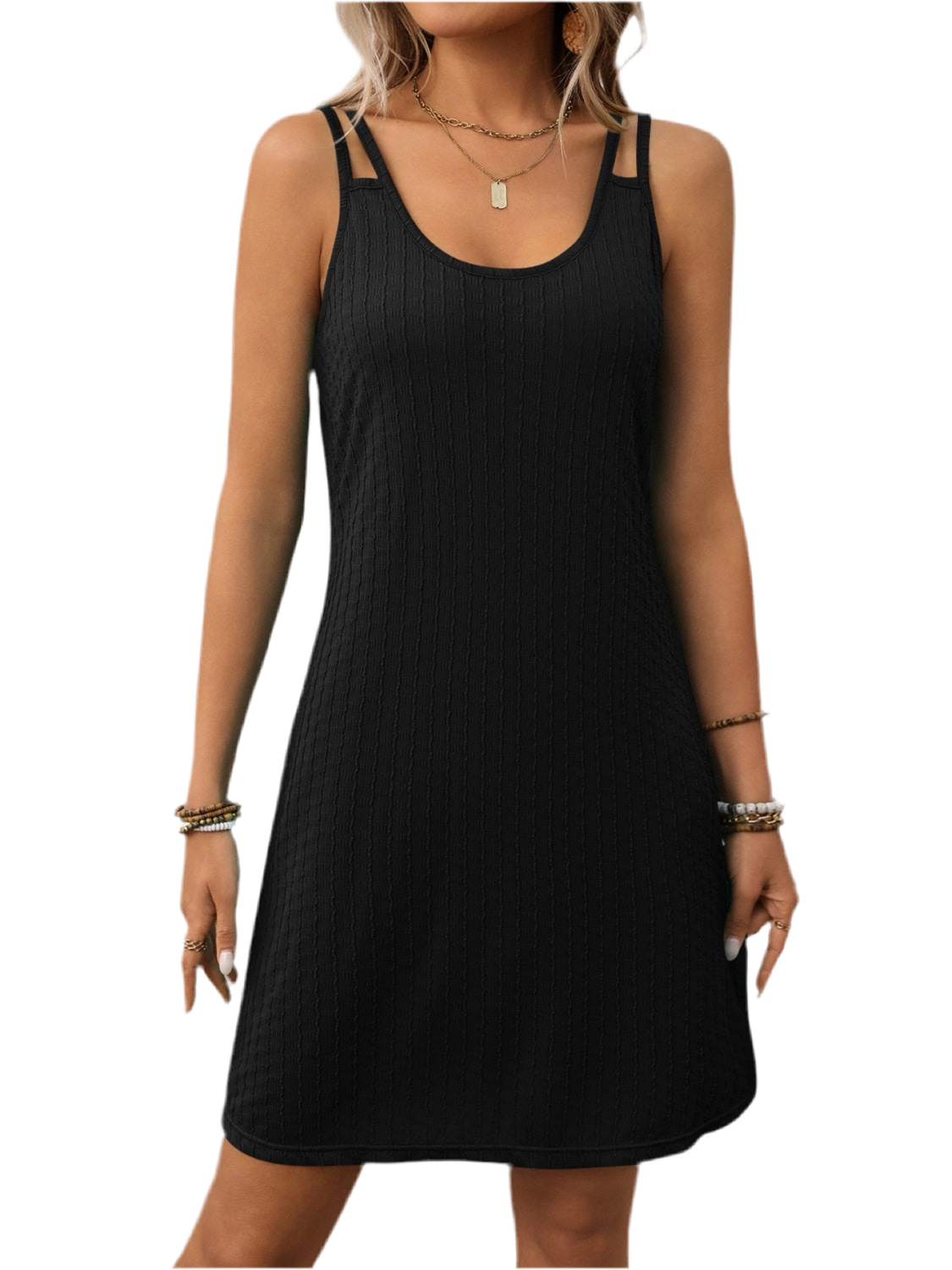 Texture Scoop Neck Double Spaghetti Strap Dress