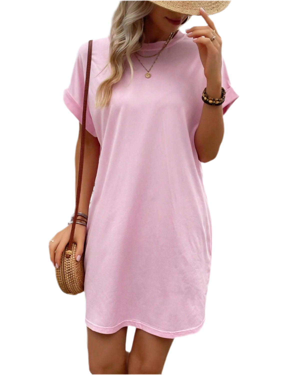 Round Neck Short Sleeve Mini Dress