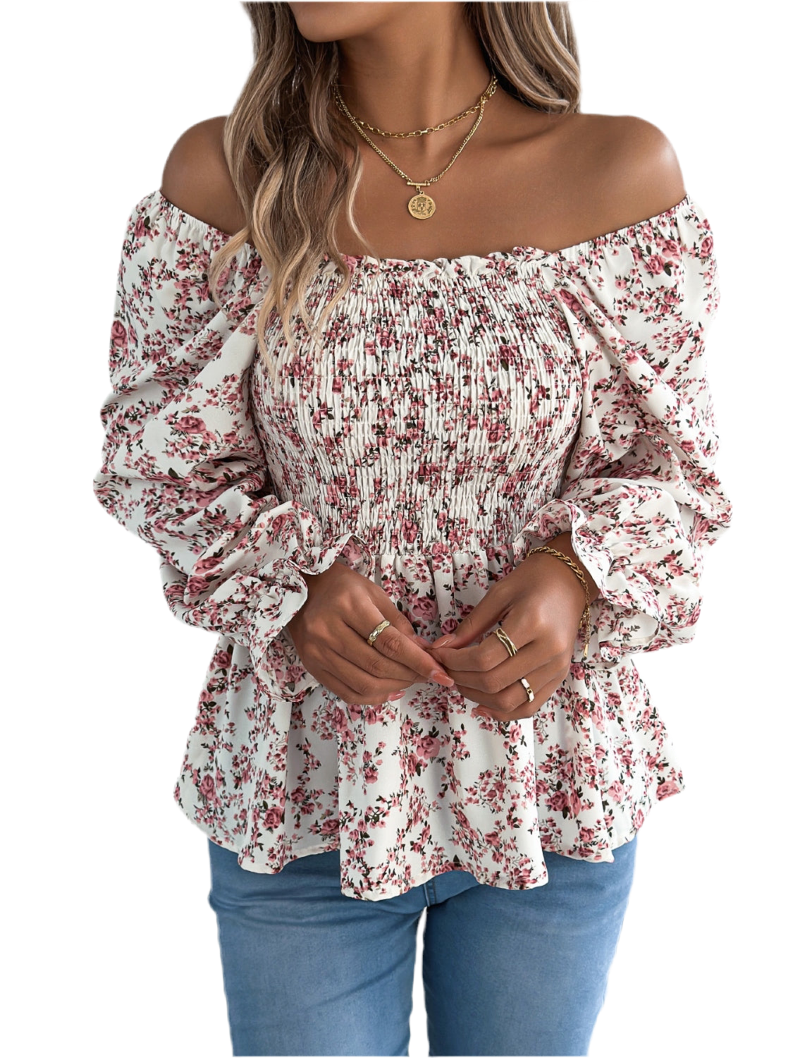 Floral Square Neck Flounce Sleeve Blouse
