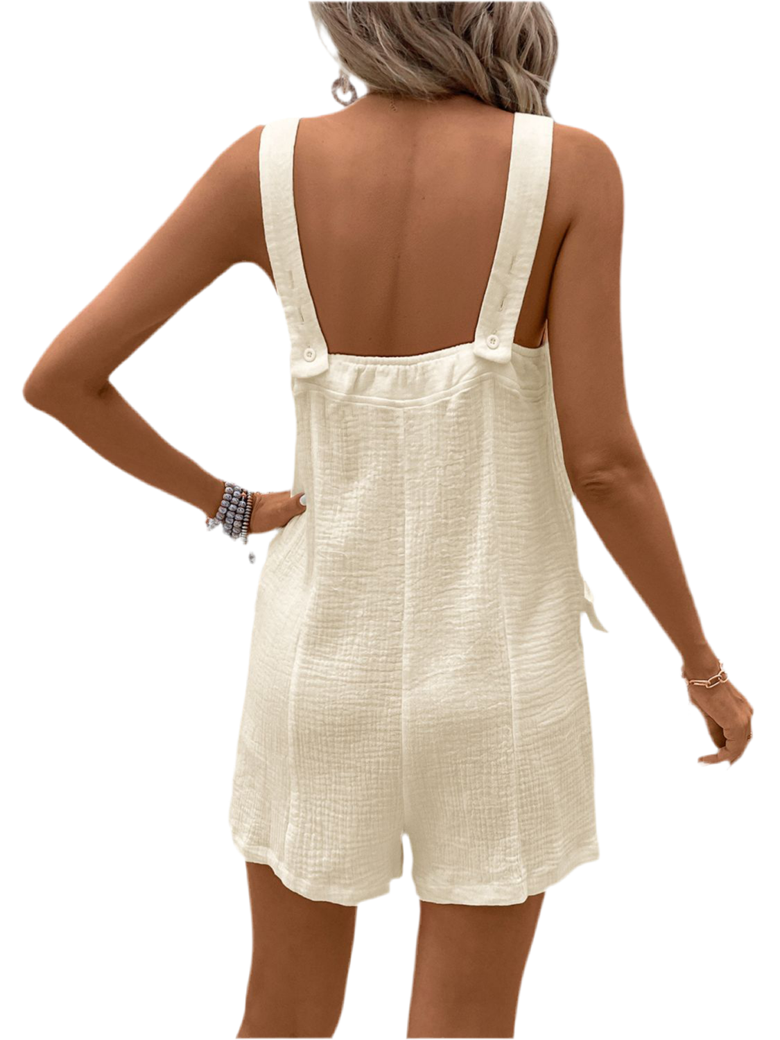 Perfee Texture Sleeveless Romper with Pockets