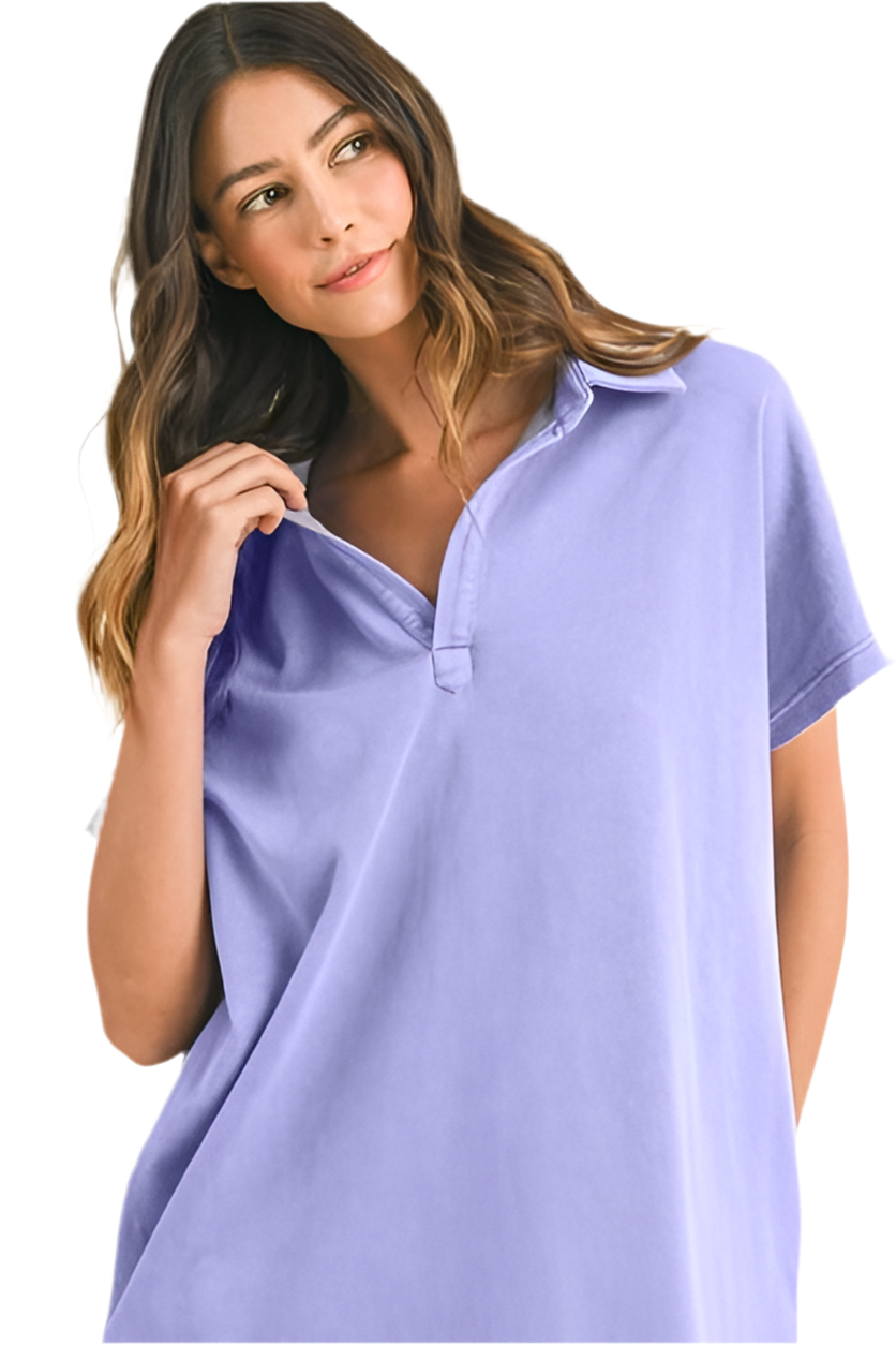 Annie Wear Mineral Washed Johnny Collar Short Sleeve Dress
