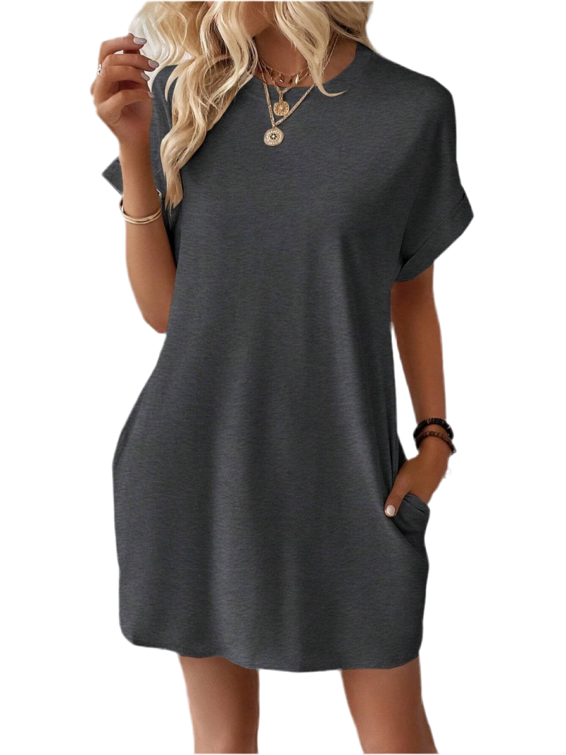 Round Neck Short Sleeve Mini Dress