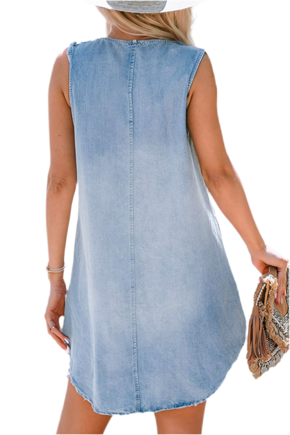 Wash Notched Sleeveless Mini Denim Dress