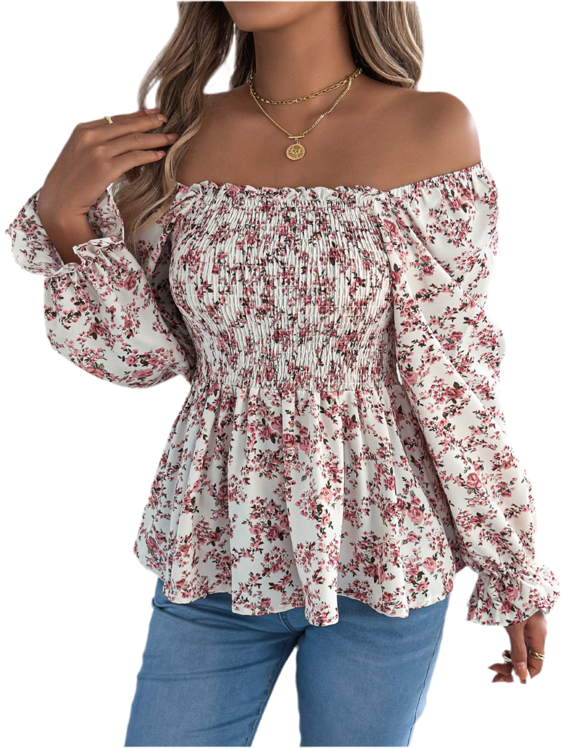 Floral Square Neck Flounce Sleeve Blouse