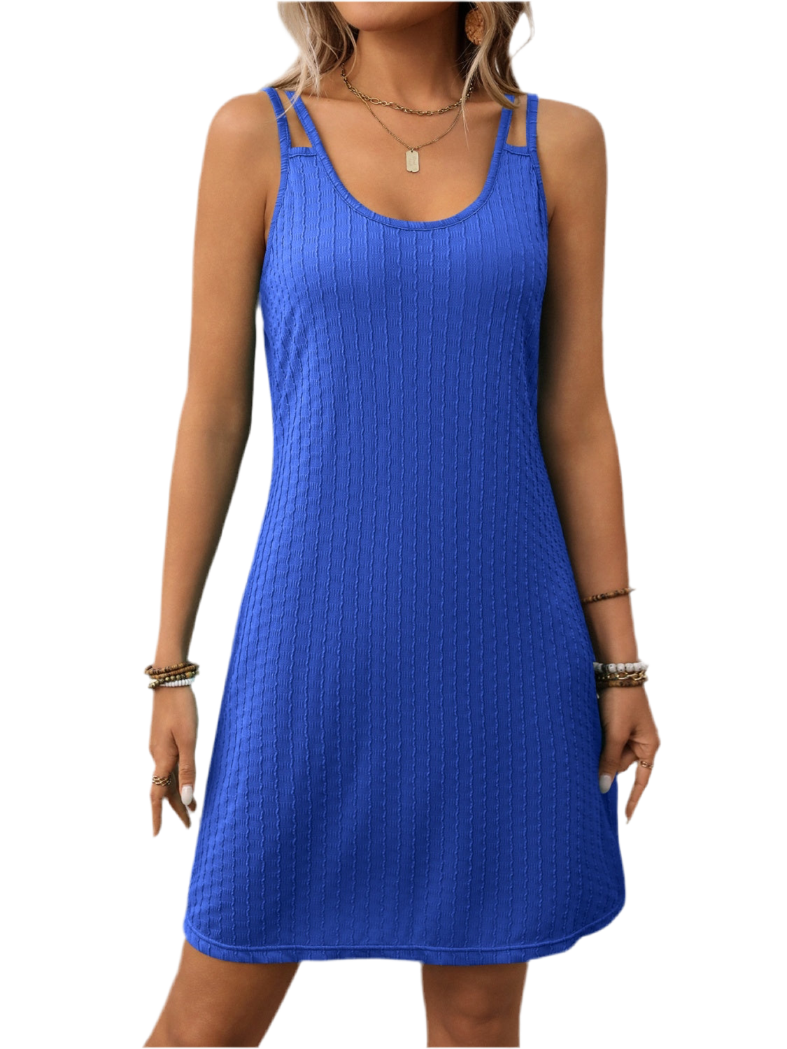 Texture Scoop Neck Double Spaghetti Strap Dress