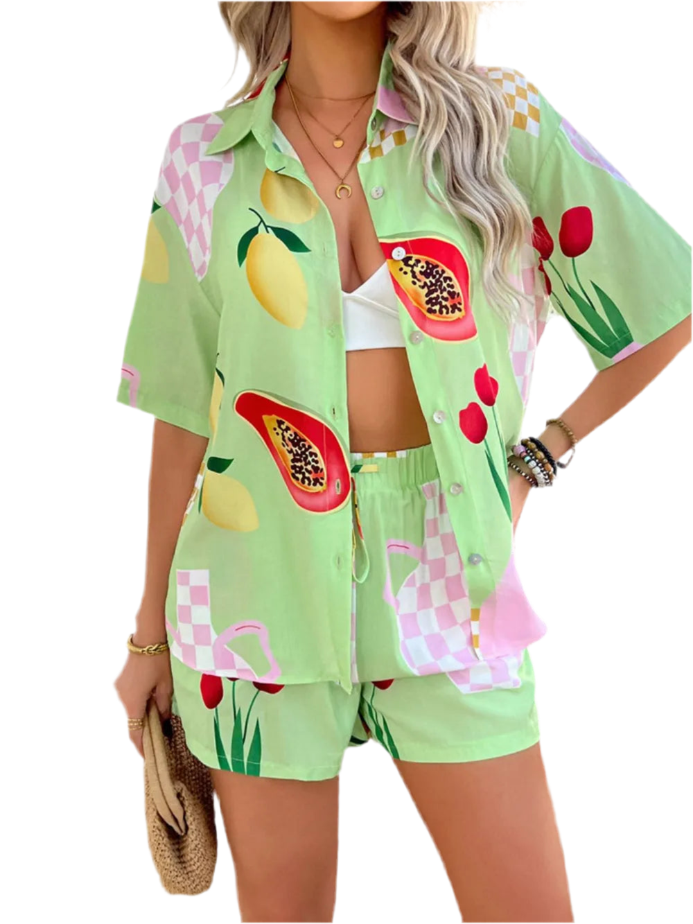 Devine Printed Button Down Shirt and Shorts Set