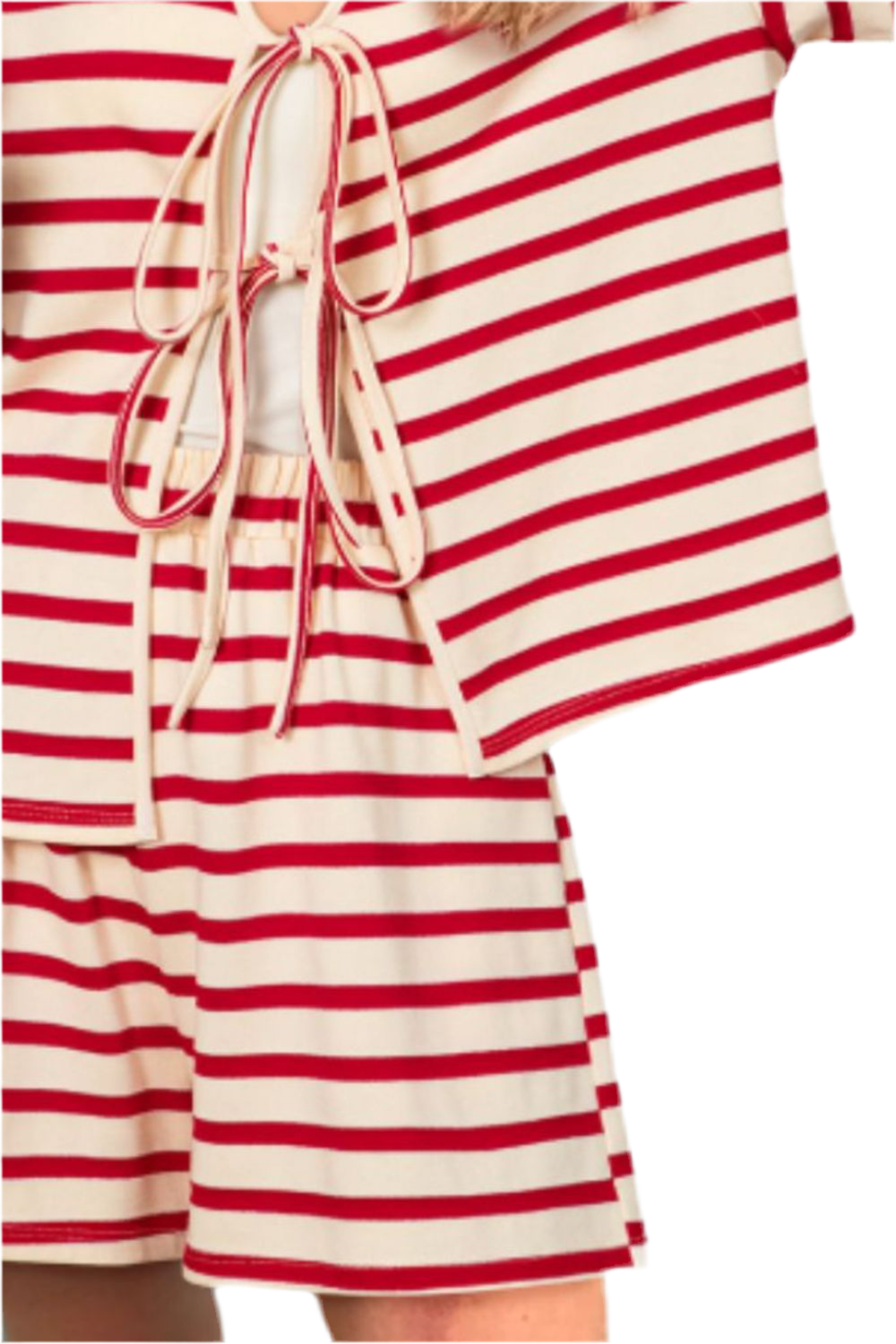 Tied Striped V-Neck Top and Shorts Set