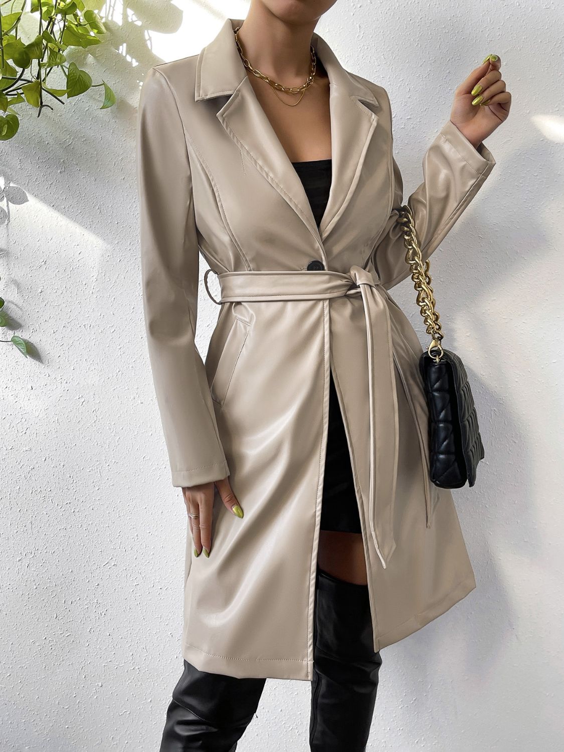 PU Leather Trench Coat