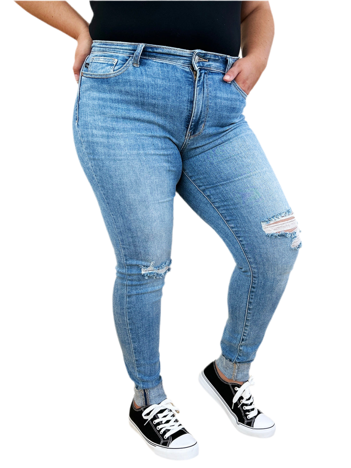 Judy Blue Full Size Mid Rise Destroy & Cuff Skinny Jeans