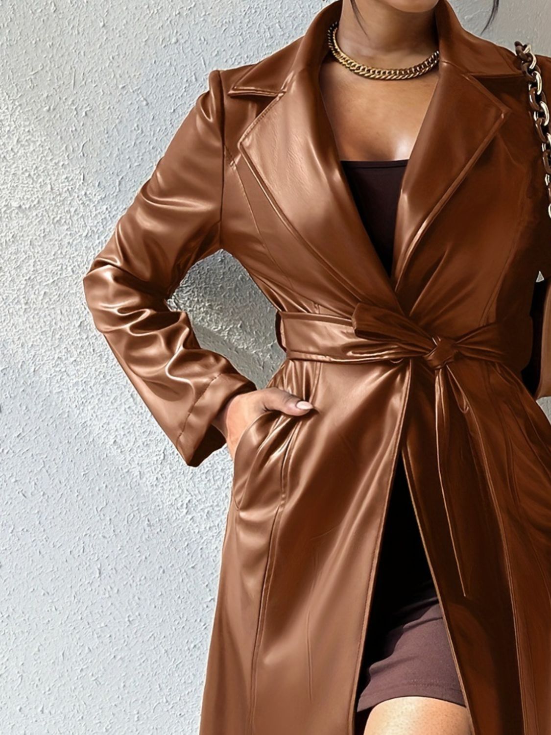 PU Leather Trench Coat