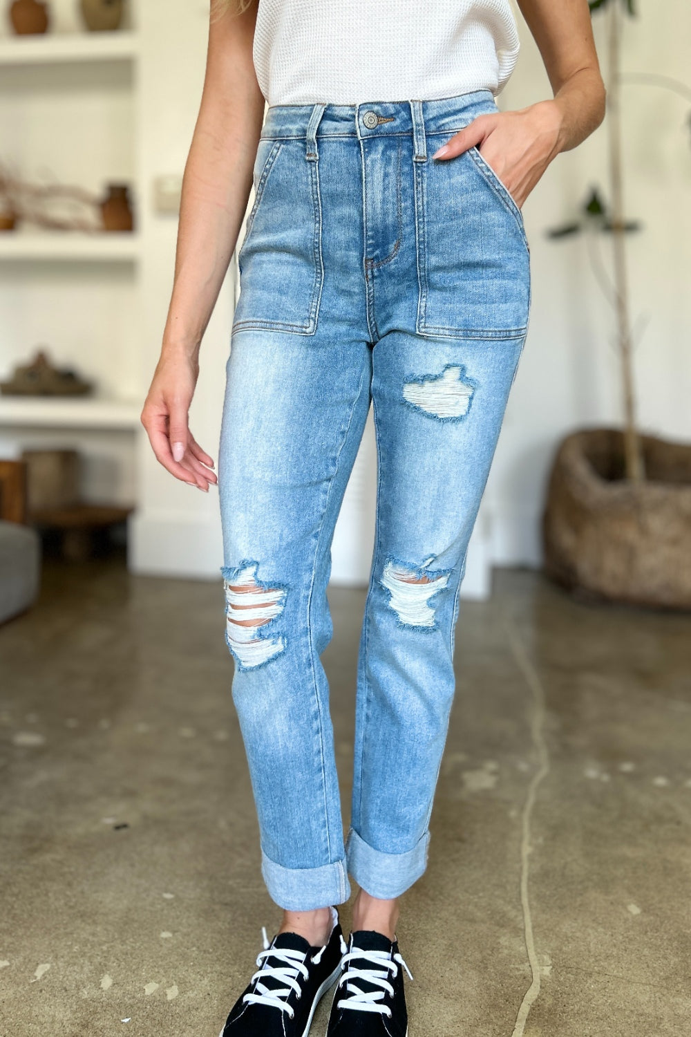 Judy Blue Full Size Straight Jeans with Patch Pockets