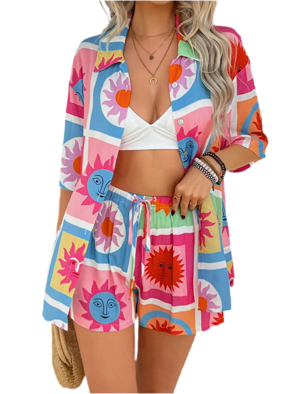 Devine Printed Button Down Shirt and Shorts Set