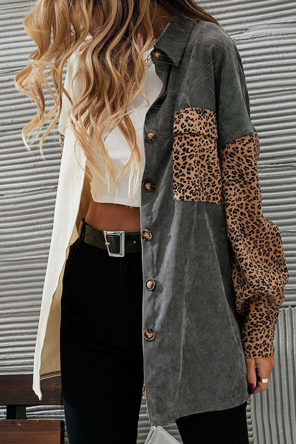 Leopard Button Up Drop Shoulder Jacket