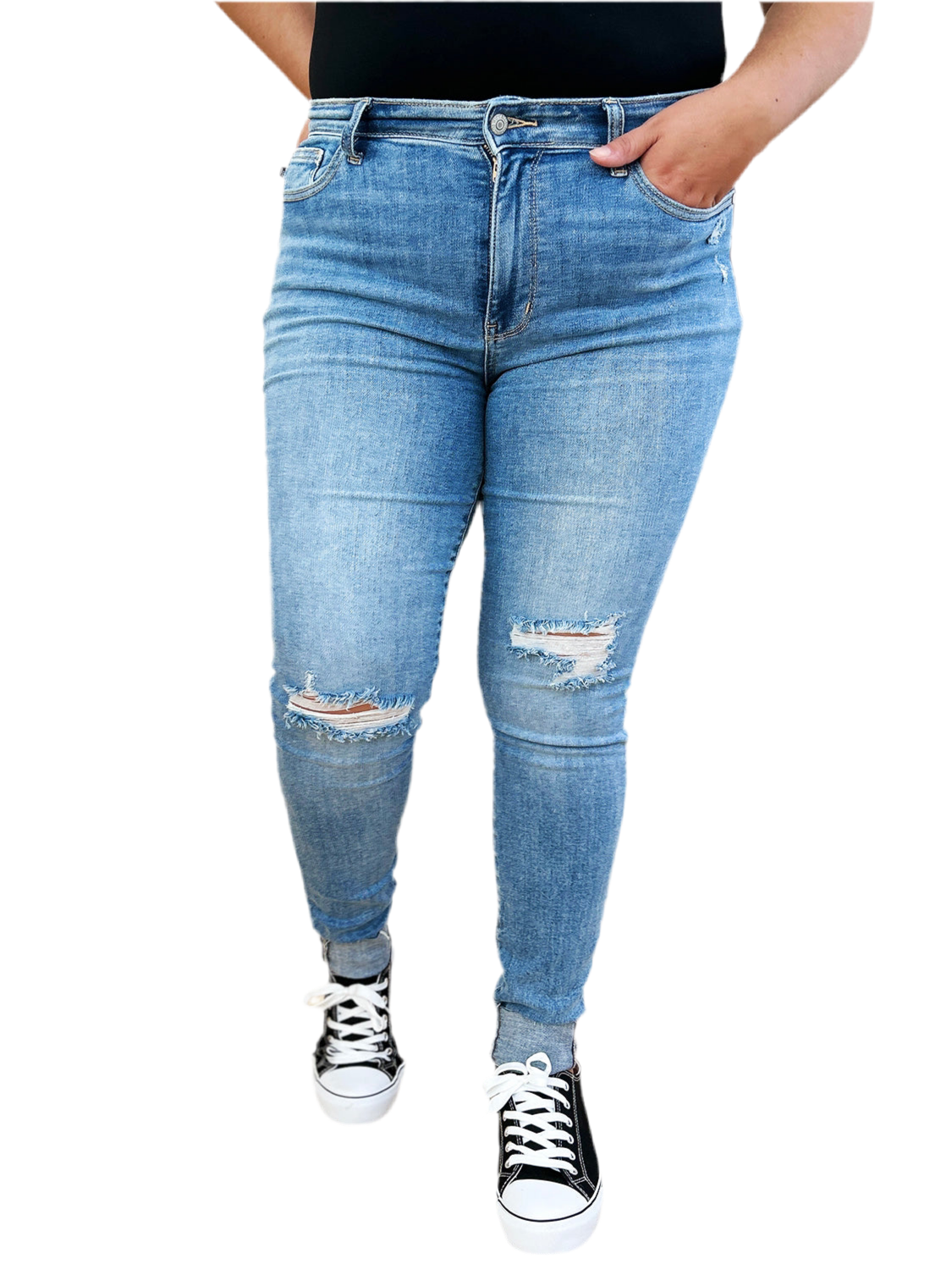 Judy Blue Full Size Mid Rise Destroy & Cuff Skinny Jeans