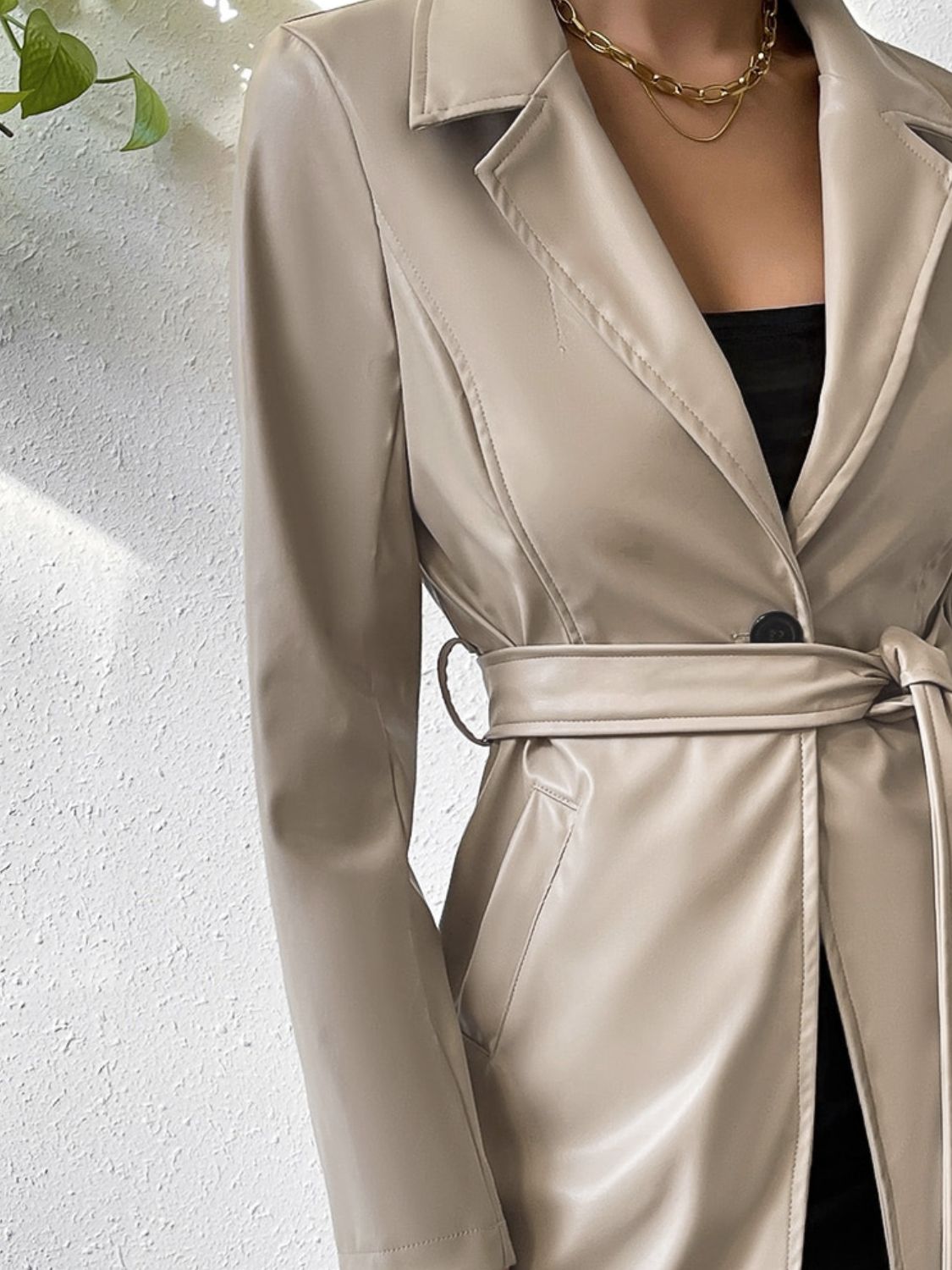 PU Leather Trench Coat