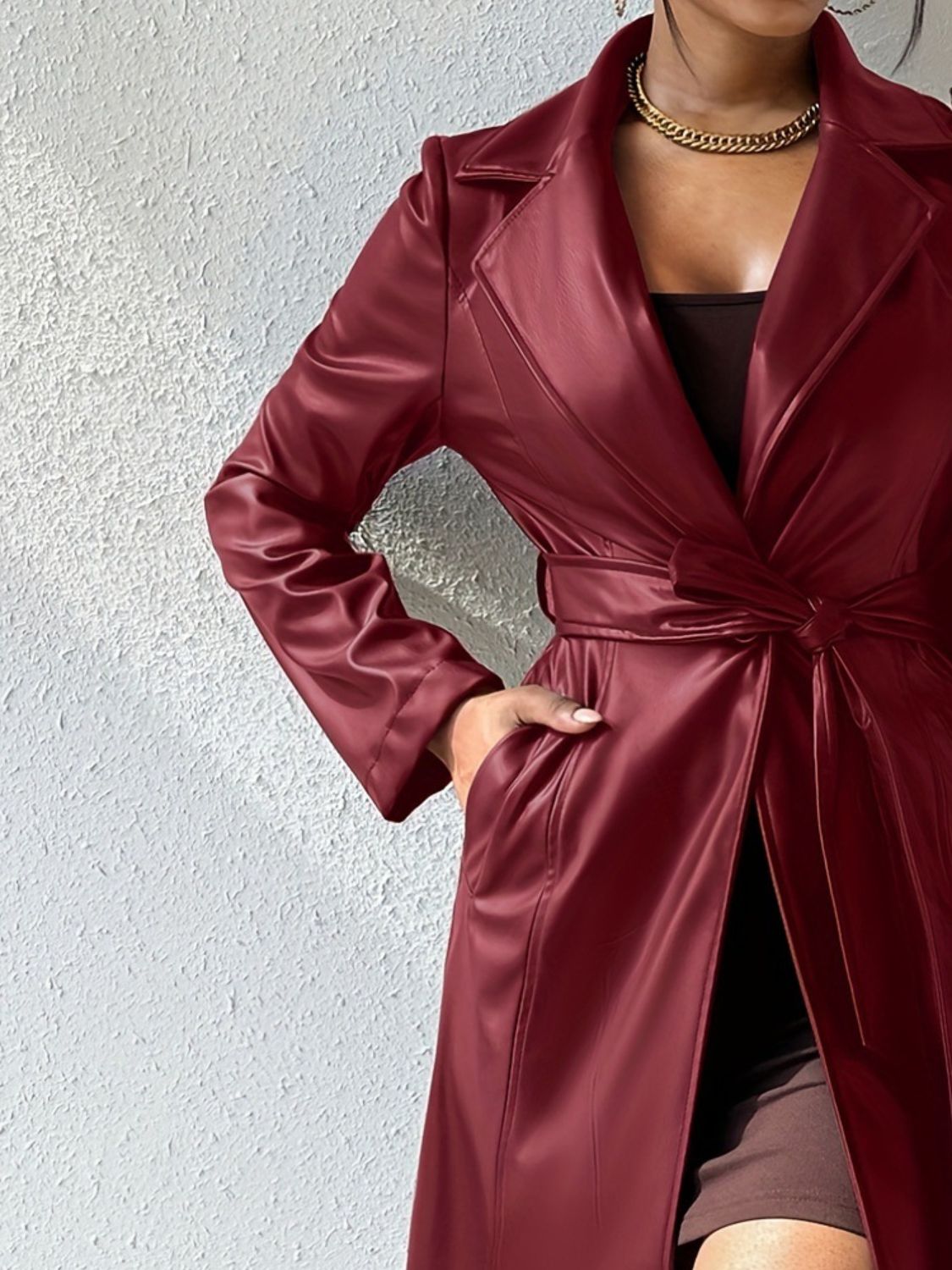 PU Leather Trench Coat