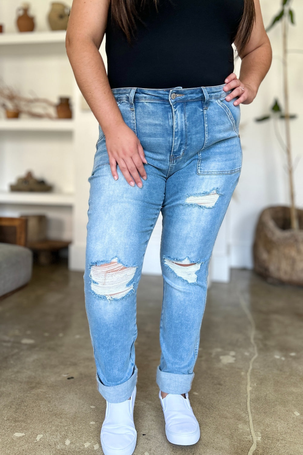 Judy Blue Full Size Straight Jeans with Patch Pockets