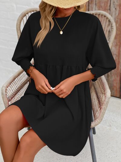 Round Neck Lantern Sleeve Mini Dress