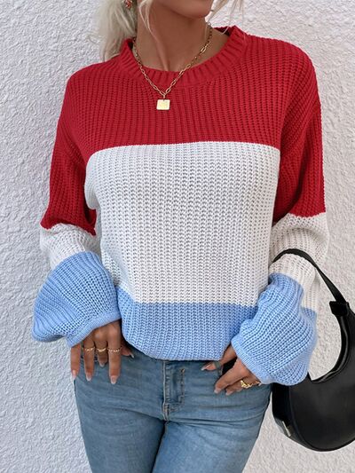 Color Block Round Neck Sweater